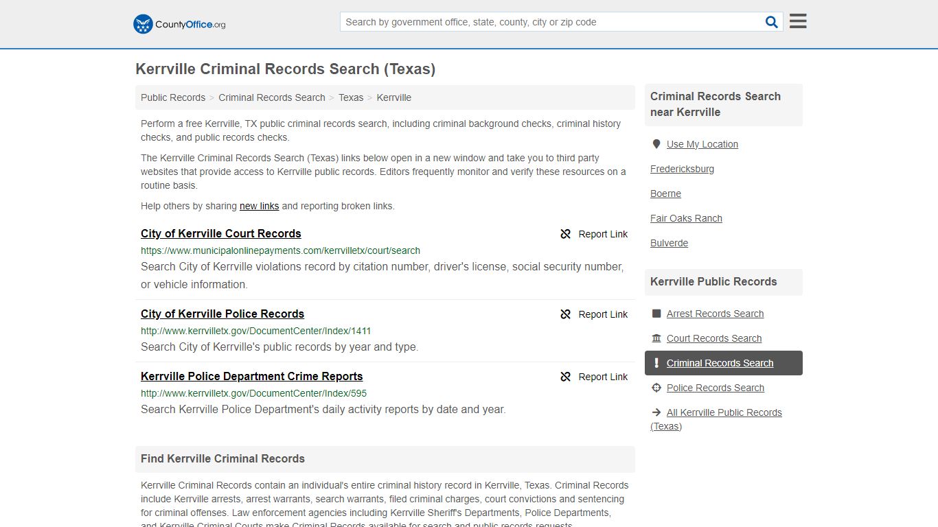 Kerrville Criminal Records Search (Texas) - County Office