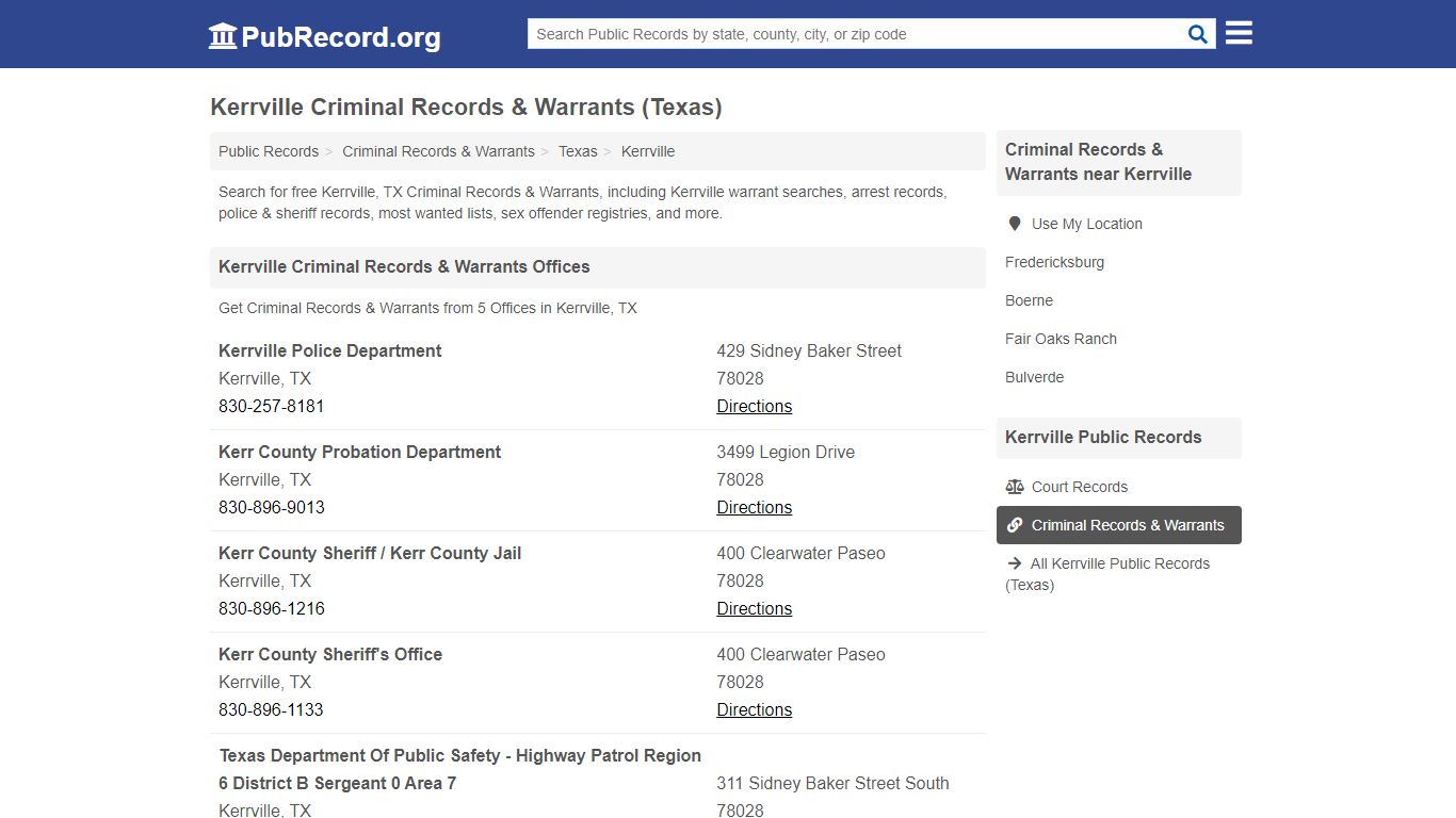 Kerrville Criminal Records & Warrants (Texas) - PubRecord.org